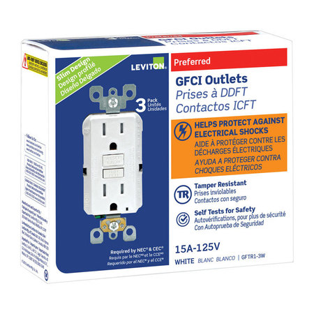 Leviton GFI ST RECEPT TR 3PK WHT GFTR1-03W